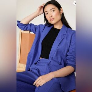 Madewell Blue Linen One-Button Blazer | Size XS